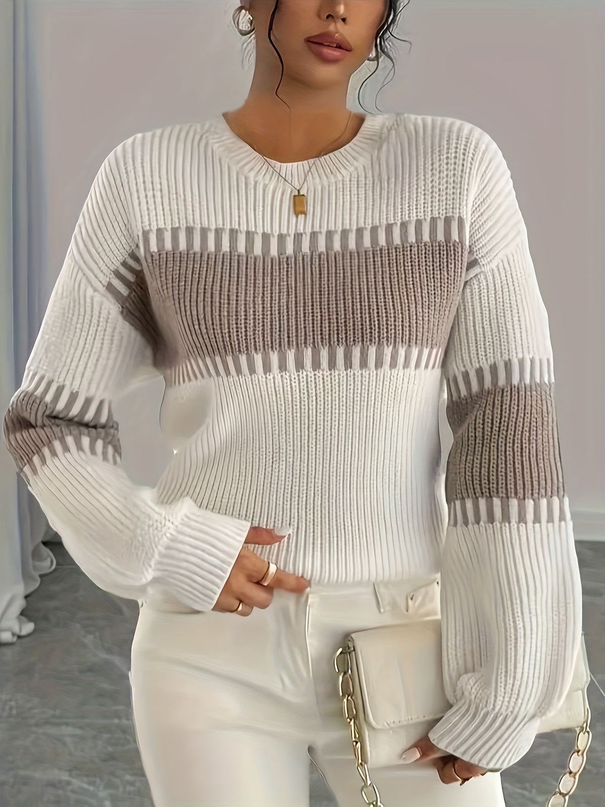 Amelisse | Dames gestreepte off-shouldertrui – Lange mouwen