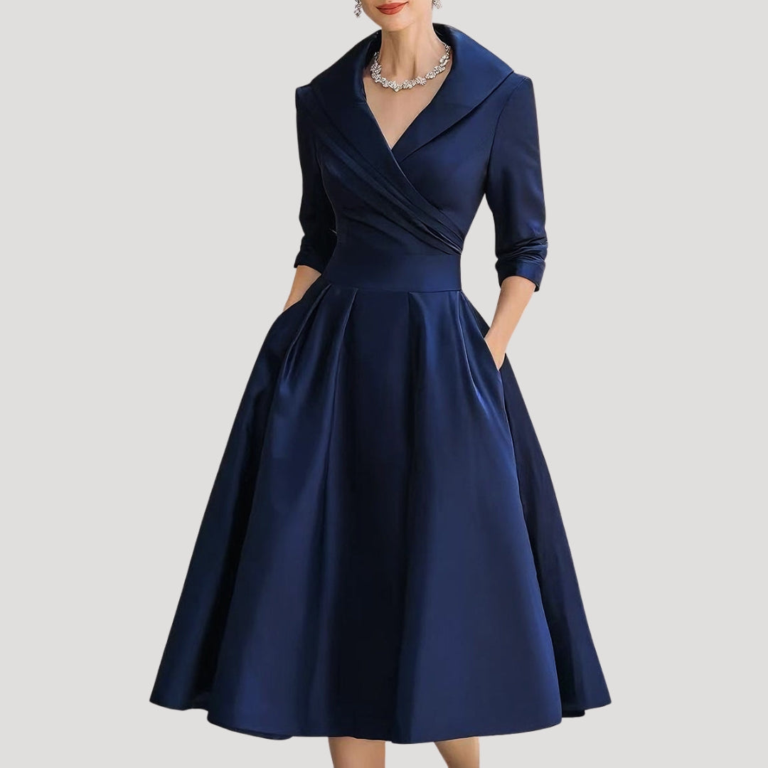Callista | Elegante A-lijn Midi Jurk voor Dames – Halflange Mouwen Formele Gelegenheidsjurk