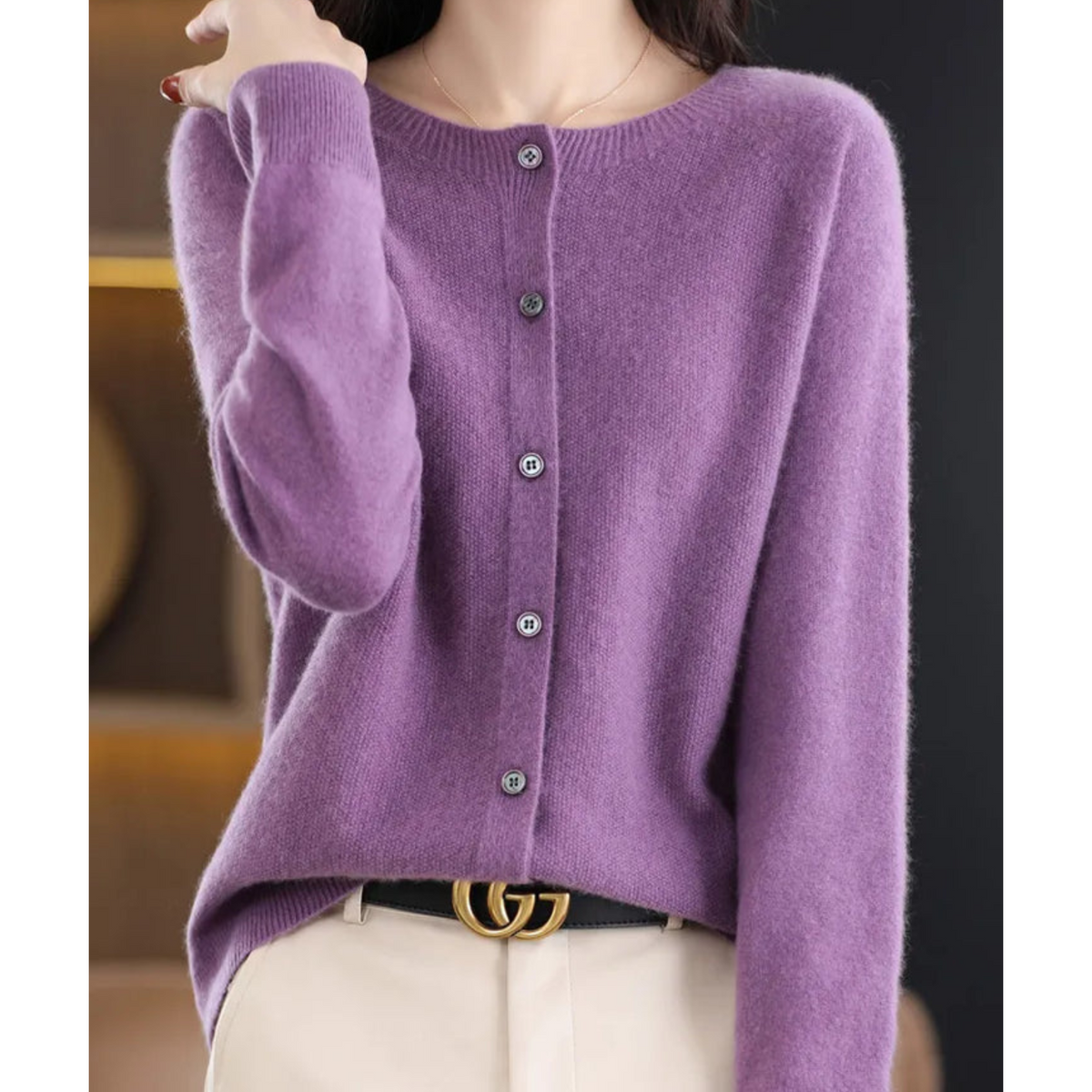 Sabeline | Gebreid Damesvest – V-Hals, Knoopsluiting, Lange Mouwen, Wol Look
