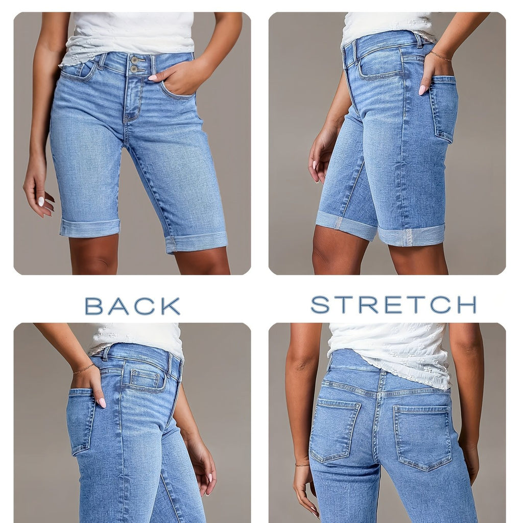Zaria | Denimshorts voor dames met hoge taille – Stretch slim fit boyfriend-jeansshorts