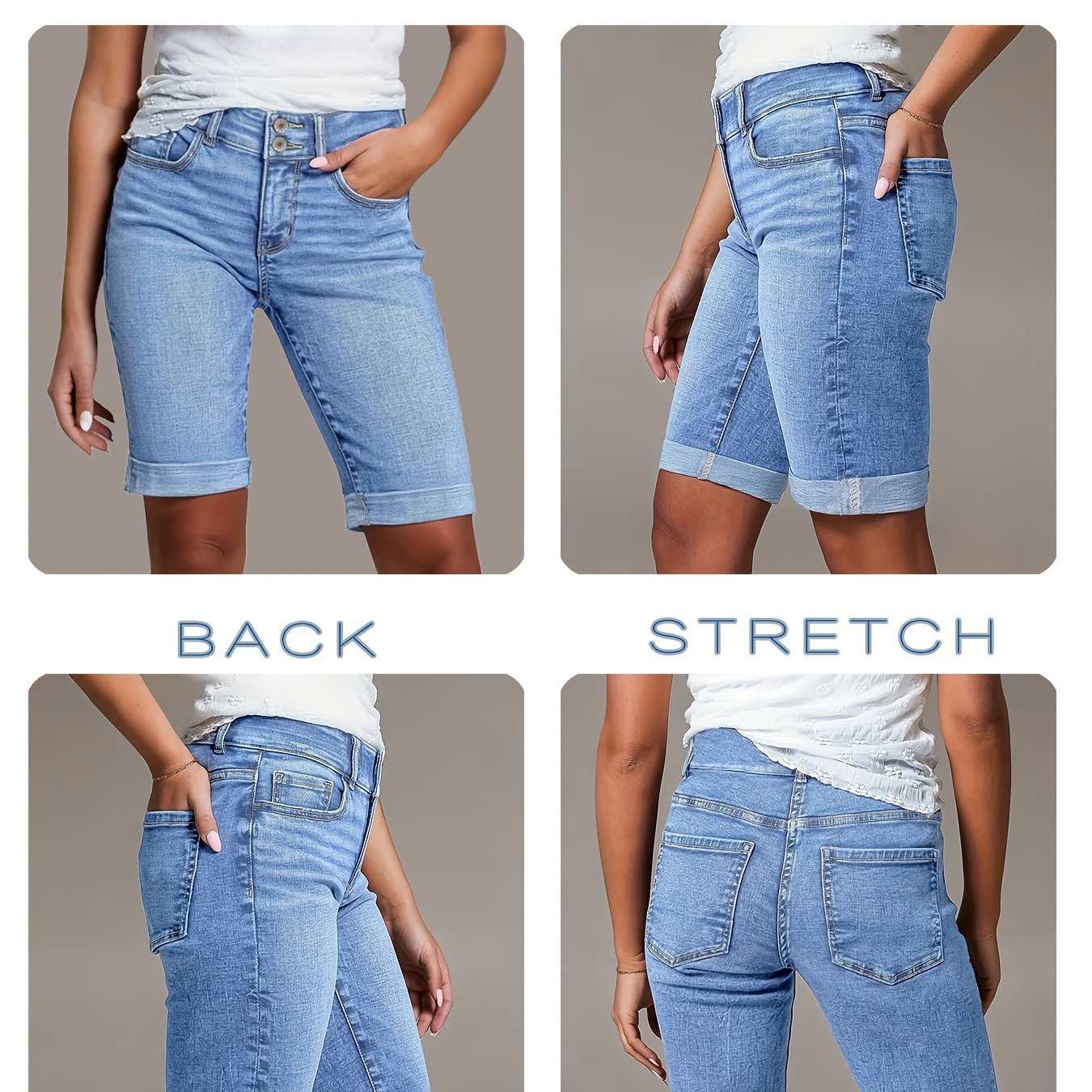Zaria | Denimshorts voor dames met hoge taille – Stretch slim fit boyfriend-jeansshorts