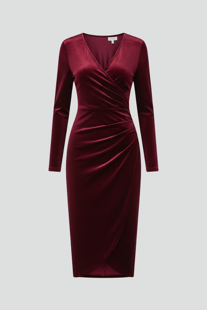Leontia | Dames Midi Jurk – V-Hals, Lange Mouwen