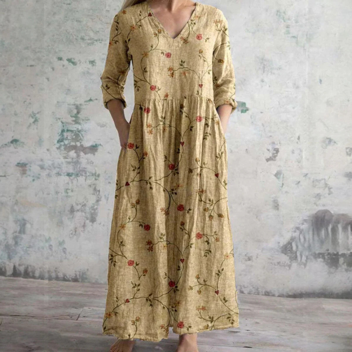 Hartley | Dames Elegante Bloemenjurk – Casual Midi Jurk met Lange Mouwen