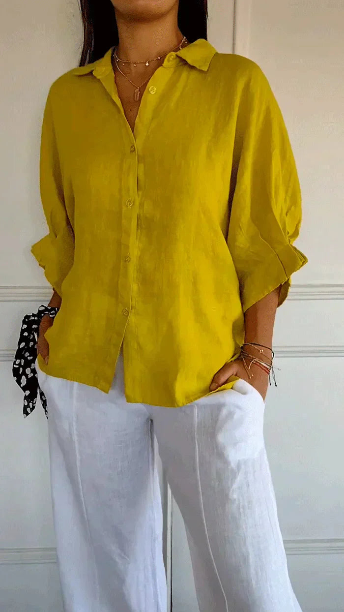 Ilyriah | Dames Linnen Shirt – Lichtgewicht Casual Blouse, Losvallende Knoopsluiting Top