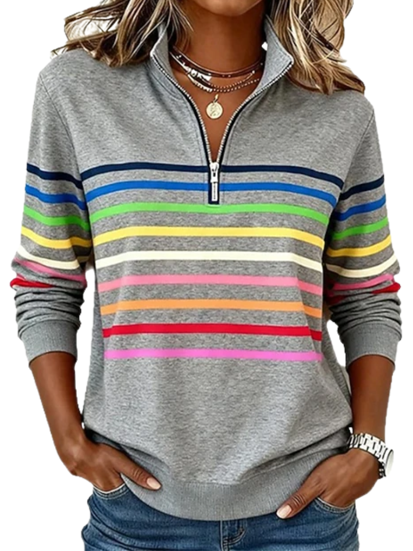 Liorienne | Dames-sweatshirt met V-hals – relaxte pasvorm, ritssluiting aan de voorkant