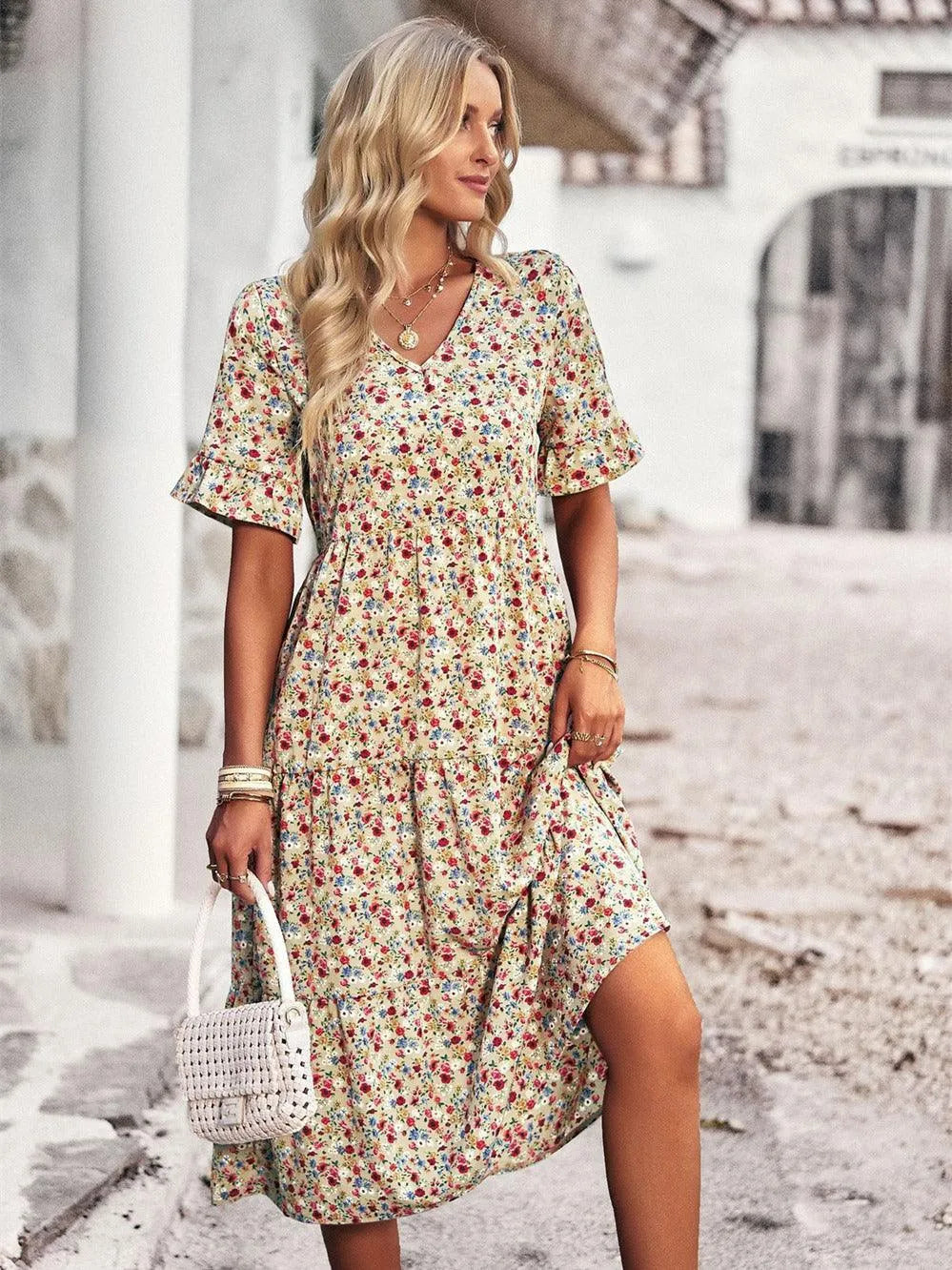 Orlina | Korte mouwen, luchtige lichte casual strand- en vakantiejurk