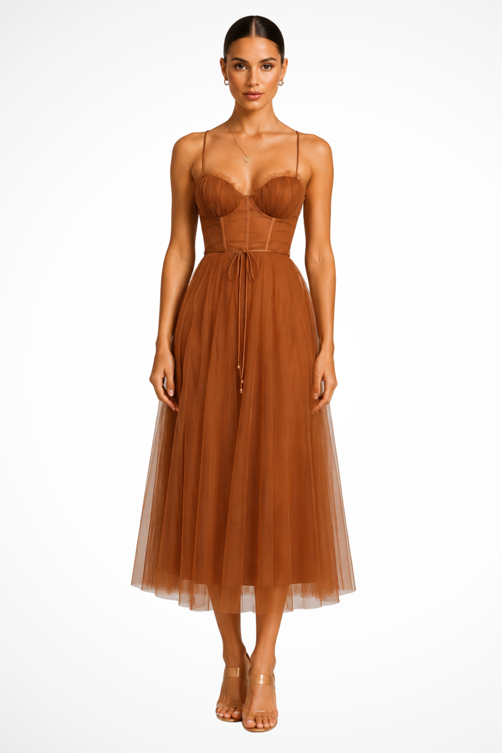 Greta | Formele Midi Jurk voor Dames – Strapless Avondjurk met Tule Bustier
