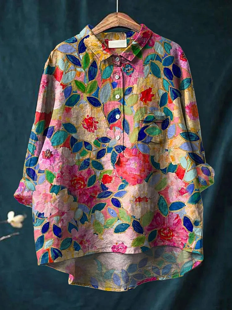 Zarielle | Oversized Dames Blouse – Honden Bedrukt overhemd, Katoen Casual Top