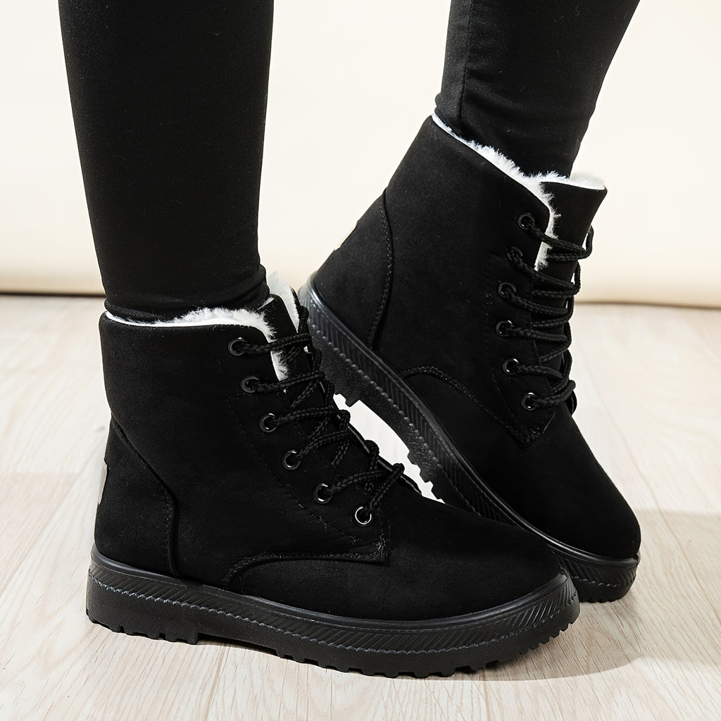 Doralina | Dames Enkellaarzen – Korte Pluche Gevoerde Veterschoenen, Effen & Casual
