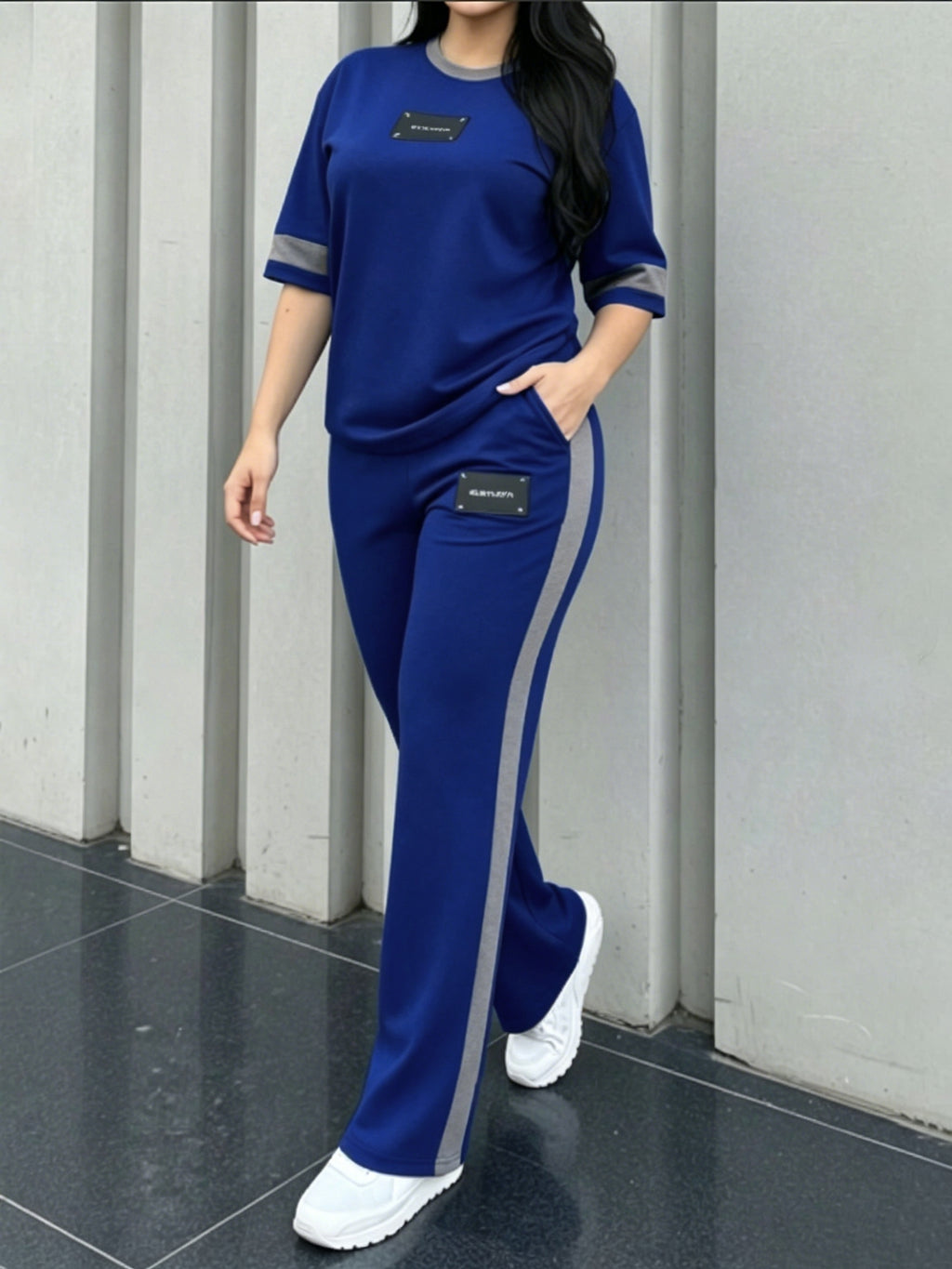Lorielle | 2-delige loungeset voor dames – T-shirt met kleurblokken en een lange broek