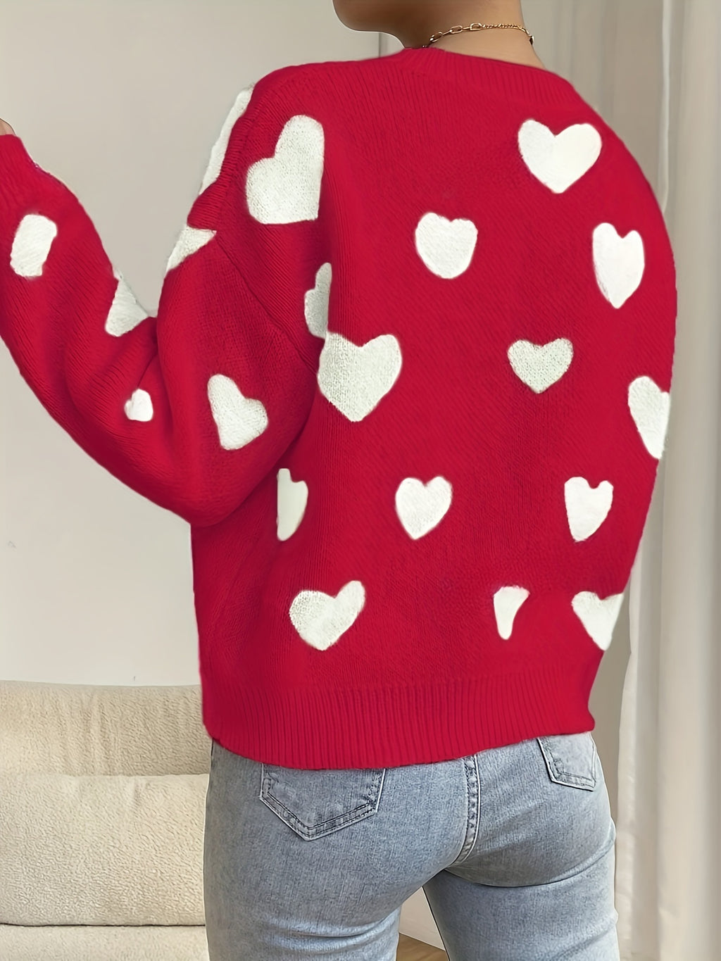 Delysia | Damestrui met hartjesprint – Zachte gebreide pullover