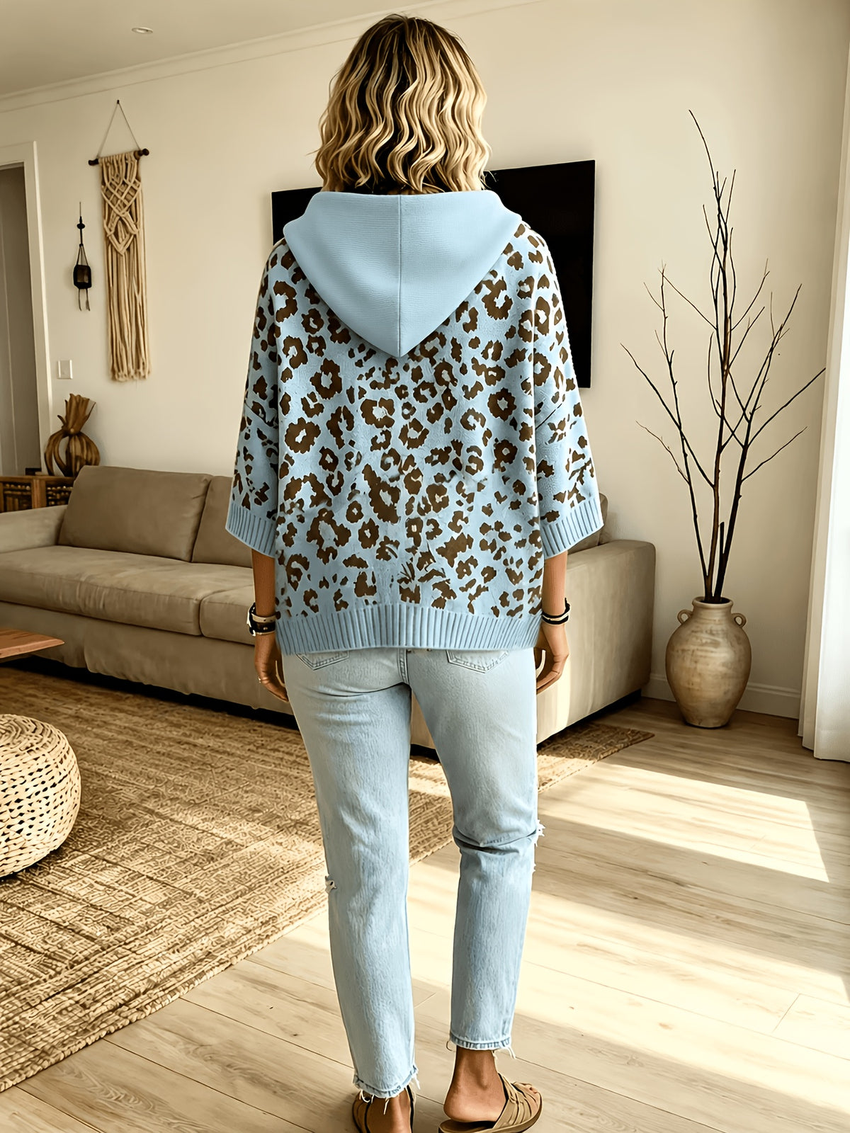 Betty | Hoodie met luipaardprint voor dames – Oversized trui met vleermuismouwen