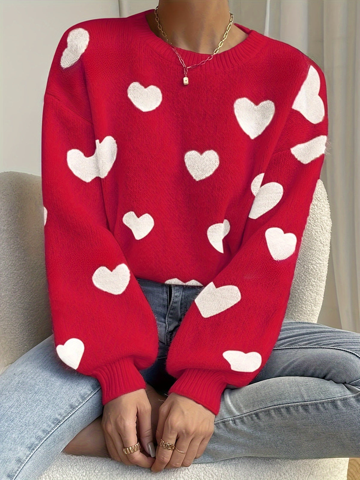 Delysia | Damestrui met hartjesprint – Zachte gebreide pullover