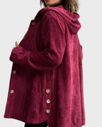Fardina | Dames Corduroy Jas met Capuchon en Knoopsluiting – Casual Jas voor Herfst en Winter