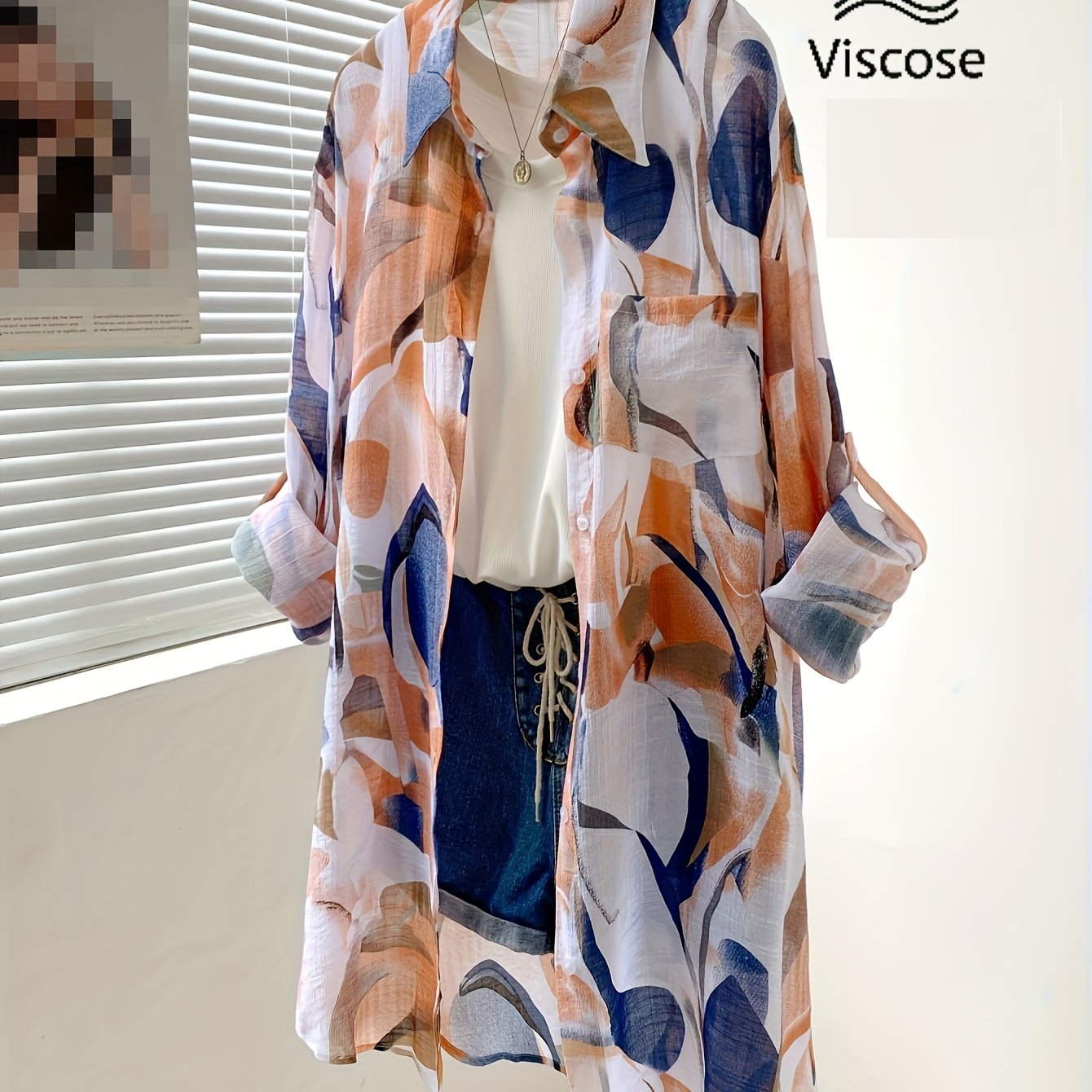 Zarela | Damesoverhemd met lange mouwen en print – Doorschijnende, geometrische casual blouse