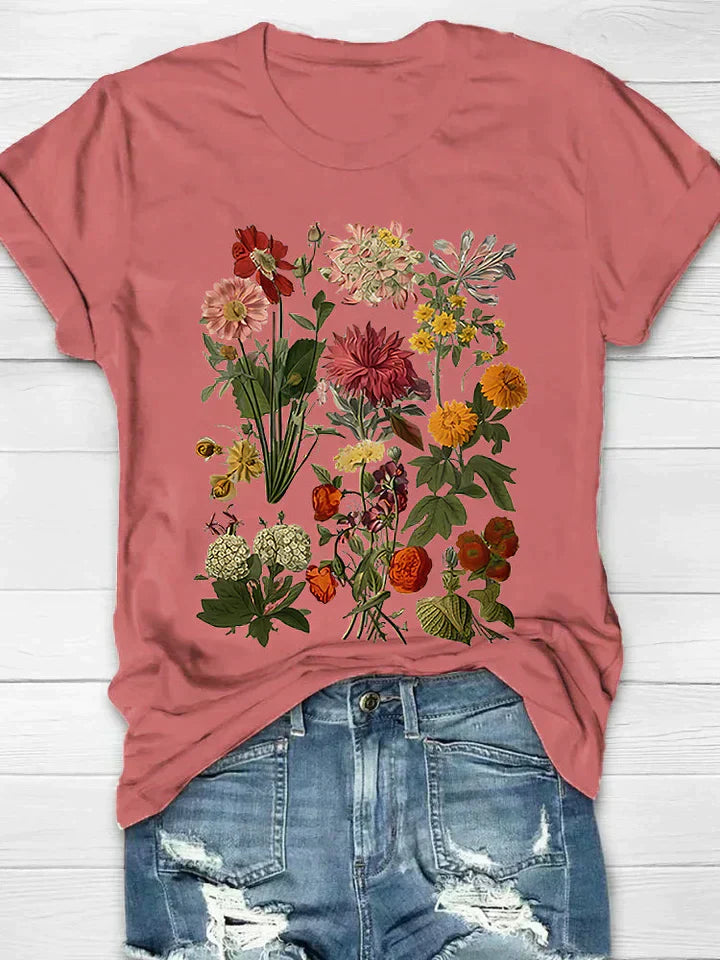 Jolie | Dames Retro T-Shirt – Vintage Bloemenprint Top