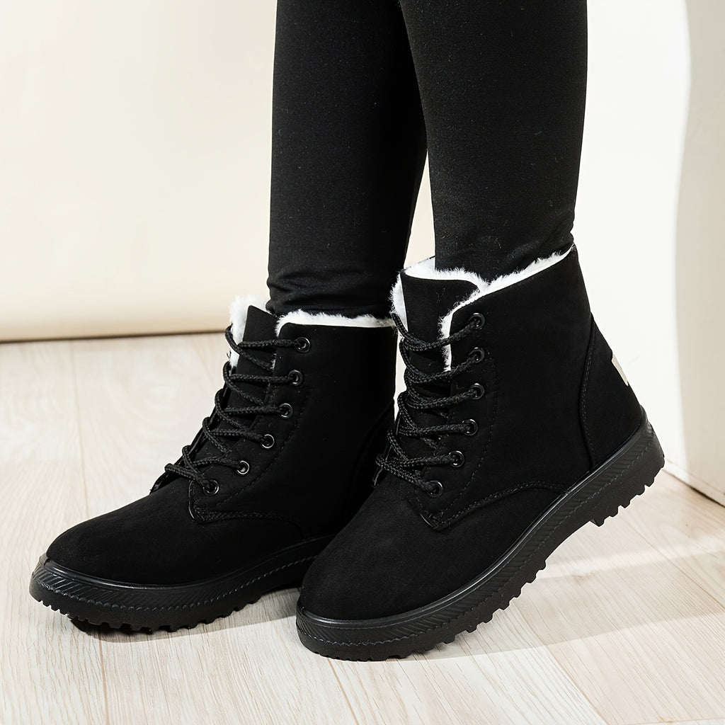 Doralina | Dames Enkellaarzen – Korte Pluche Gevoerde Veterschoenen, Effen & Casual