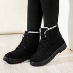 Doralina | Dames Enkellaarzen – Korte Pluche Gevoerde Veterschoenen, Effen & Casual