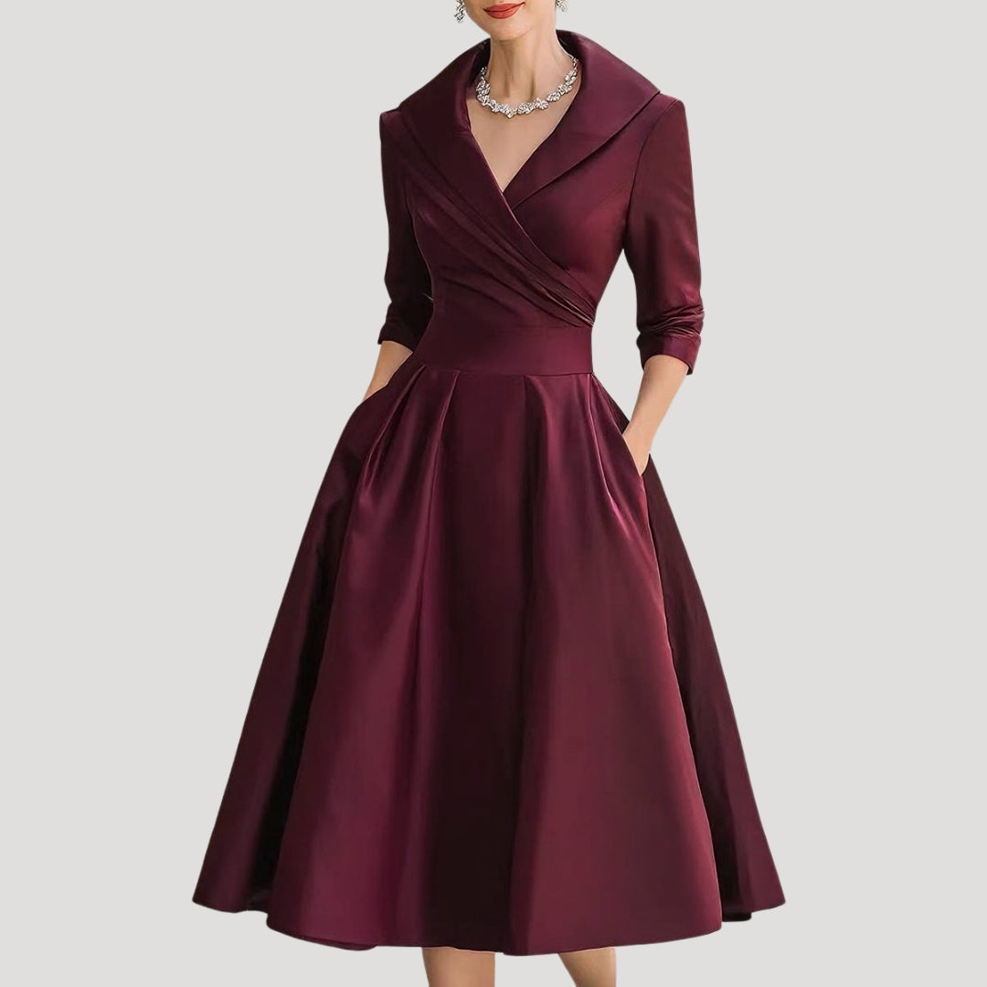 Callista | Elegante A-lijn Midi Jurk voor Dames – Halflange Mouwen Formele Gelegenheidsjurk