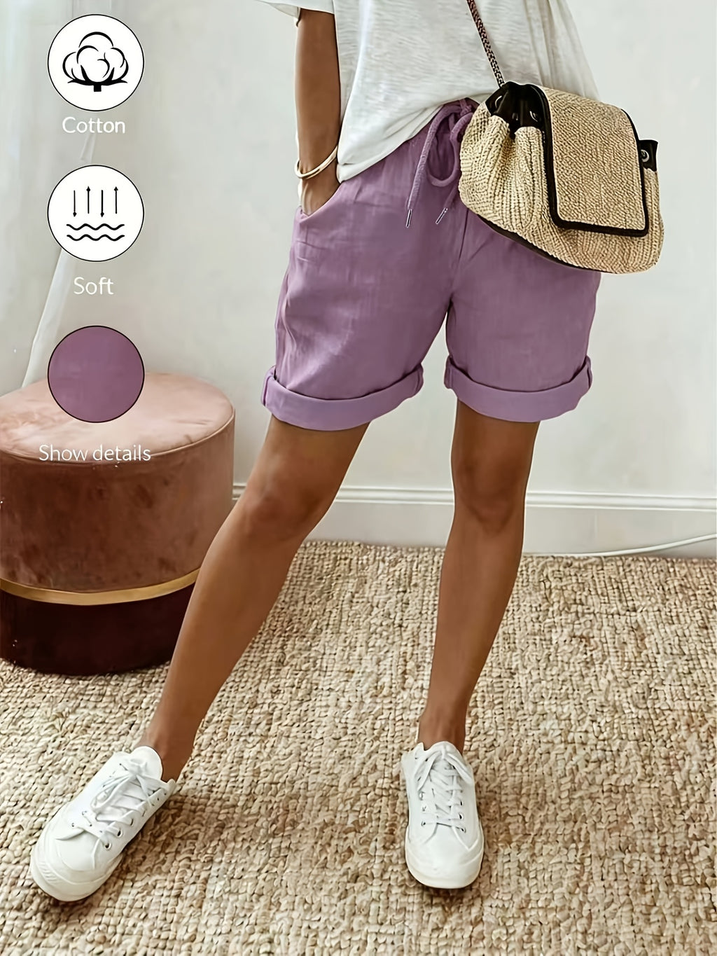 Orielle | Casual damesbroekje in linnenlook – Broekje met hoge taille en ruches
