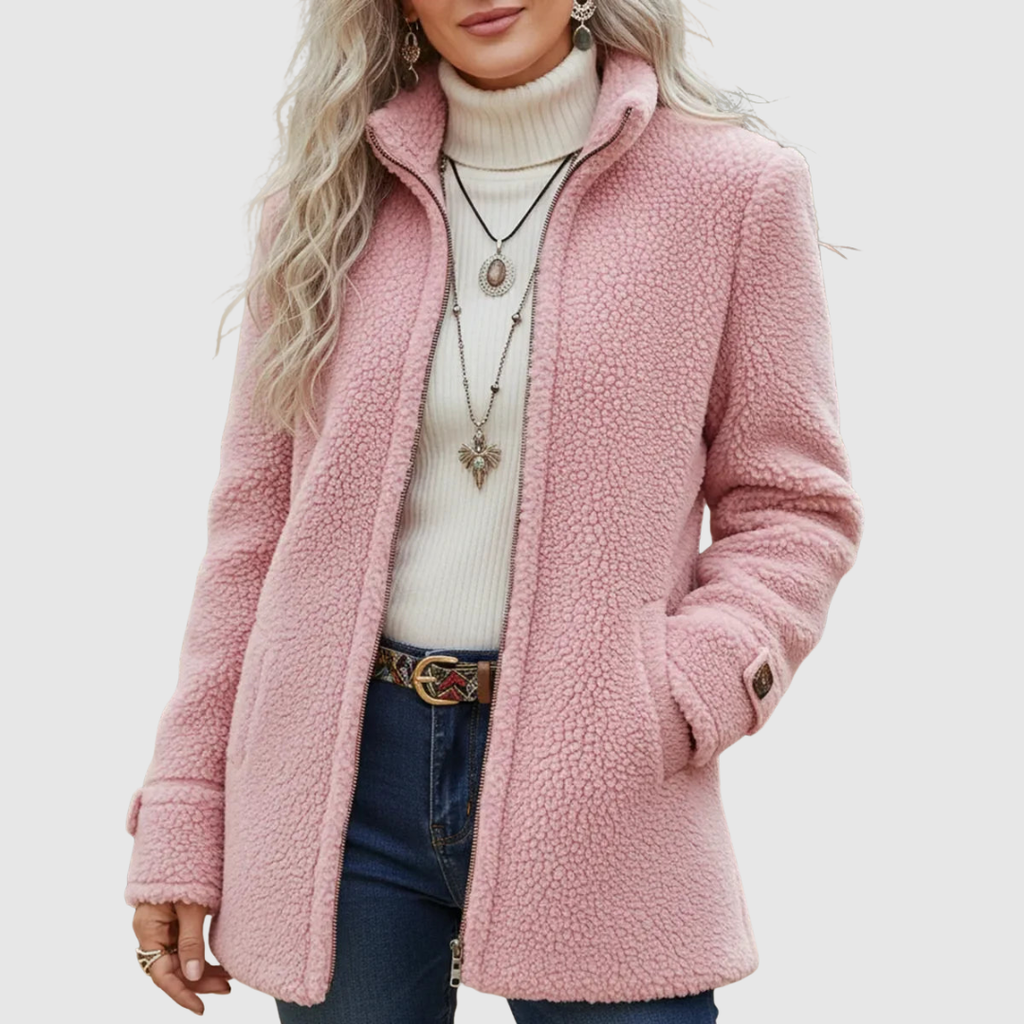 Tulliane | Sherpa-fleecejas voor dames – doorlopende rits, relaxte pasvorm
