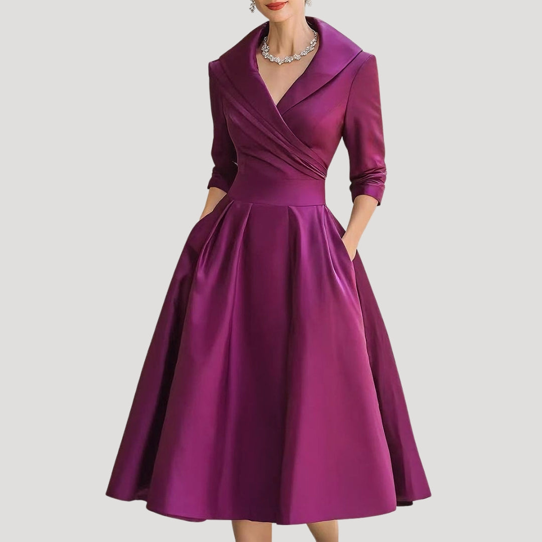Callista | Elegante A-lijn Midi Jurk voor Dames – Halflange Mouwen Formele Gelegenheidsjurk