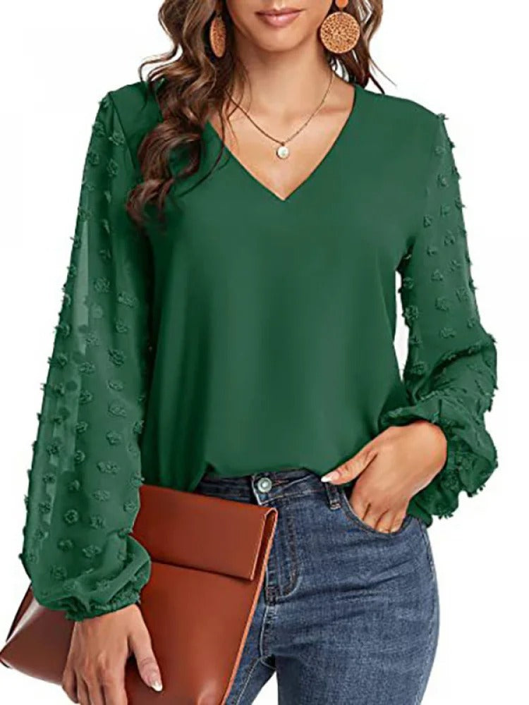 Celestra | Dames Chiffon Blouse – V-Hals Elegante Top, Licht & Transparant