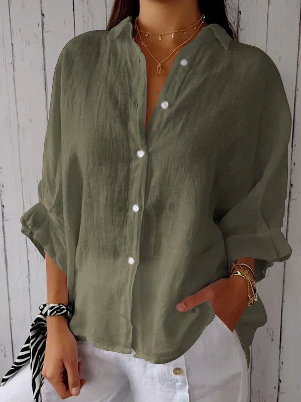 Ilyriah | Dames Linnen Shirt – Lichtgewicht Casual Blouse, Losvallende Knoopsluiting Top