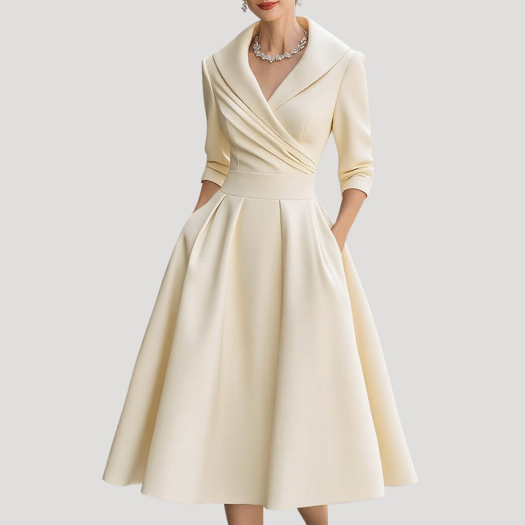 Callista | Elegante A-lijn Midi Jurk voor Dames – Halflange Mouwen Formele Gelegenheidsjurk