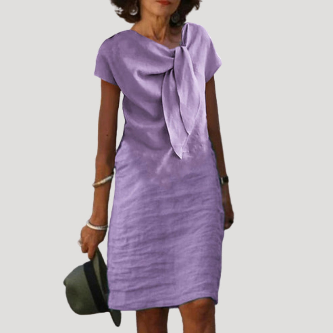 Aurora | Midi Jurk van Katoen-Linnenmix met Strik aan de Voorkant voor Dames – Elegante & Casual