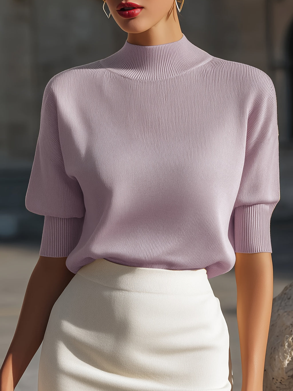 Ardessa | Dames T-shirt met structuur – Opstaande kraag, aansluitende manchetten