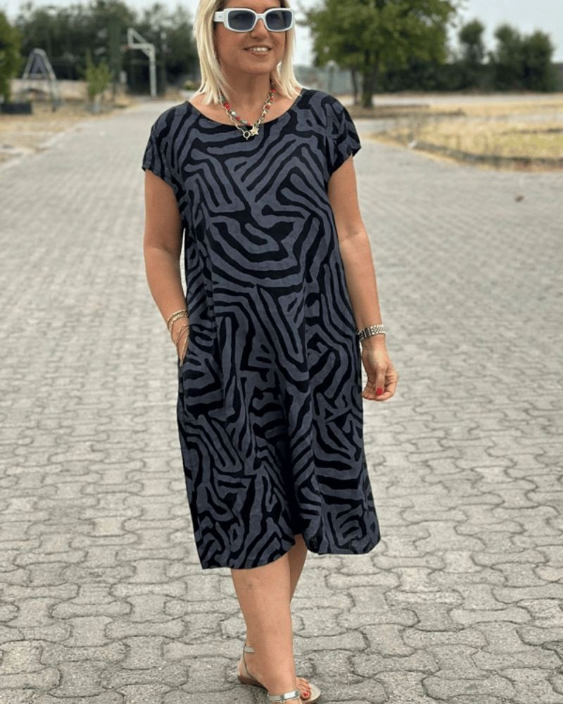 Stella | Casual Midi Jurk voor Dames met Zakken –  Zomerse Dagjurk, Comfortabele Losse Pasvorm