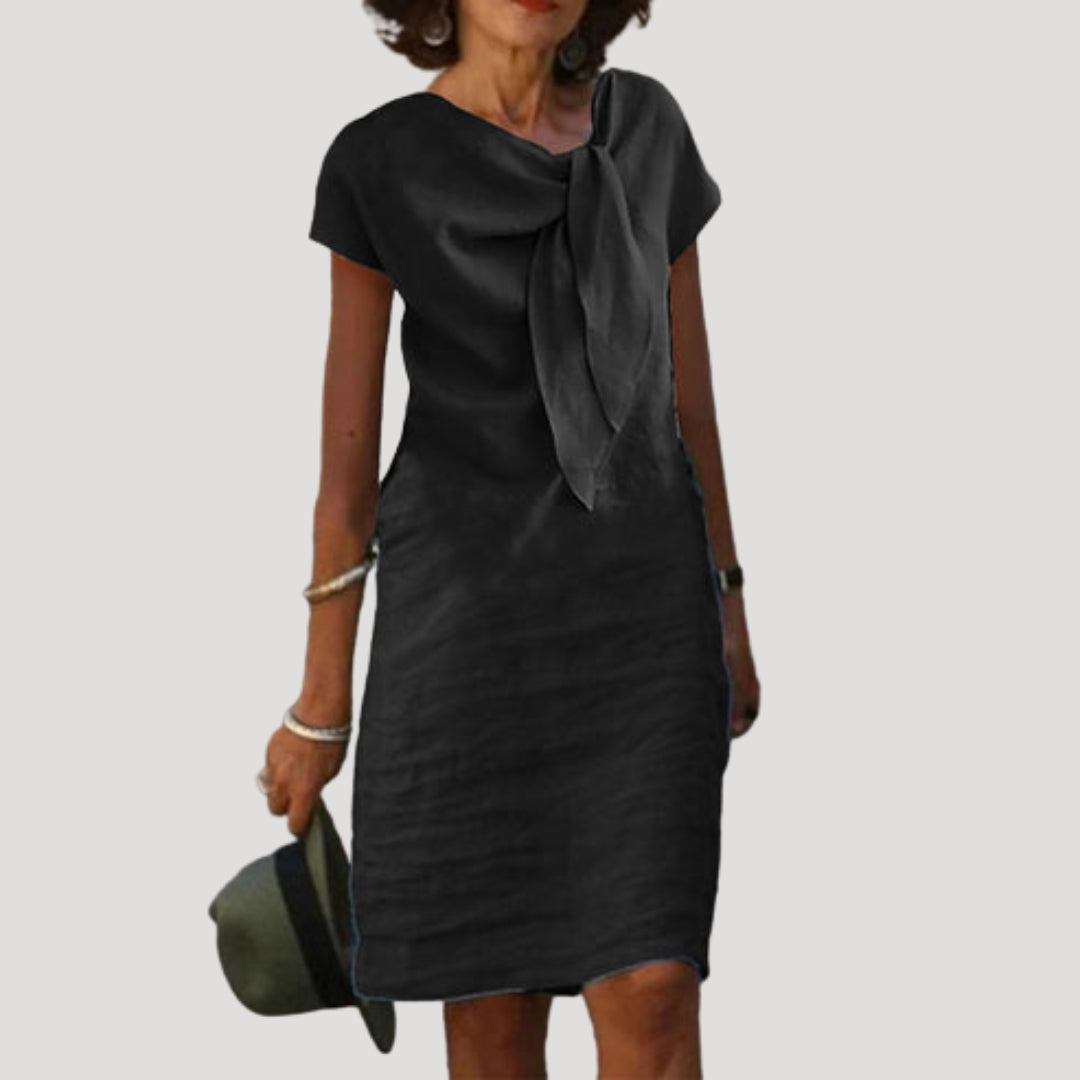 Aurora | Midi Jurk van Katoen-Linnenmix met Strik aan de Voorkant voor Dames – Elegante & Casual