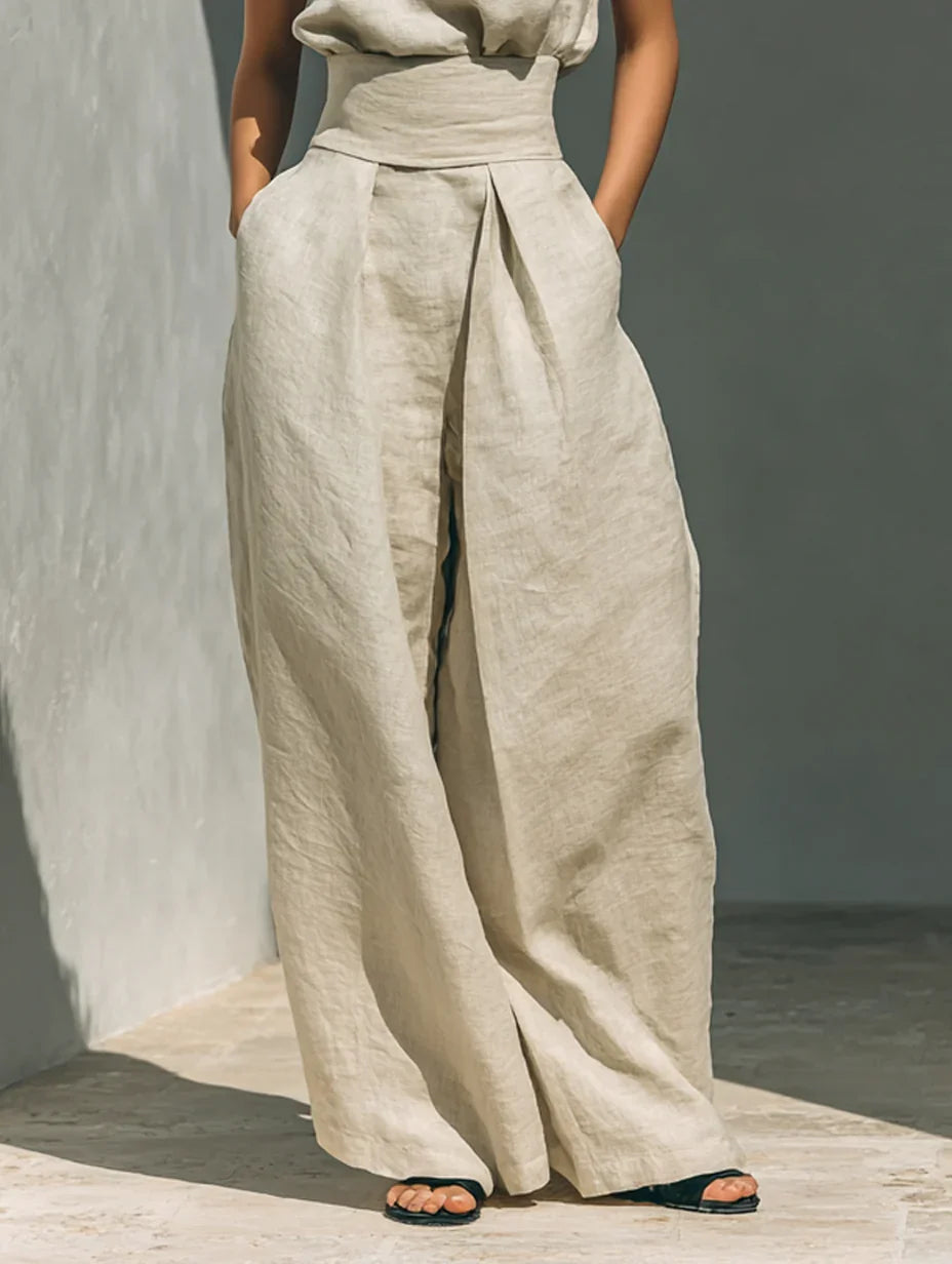 Cressida | Linnenmixset voor dames – Linnen top & katoen-linnen broek met wijde pijpen