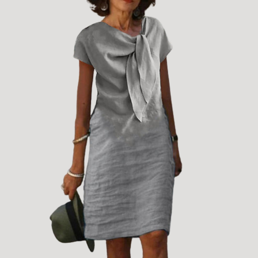Aurora | Midi Jurk van Katoen-Linnenmix met Strik aan de Voorkant voor Dames – Elegante & Casual