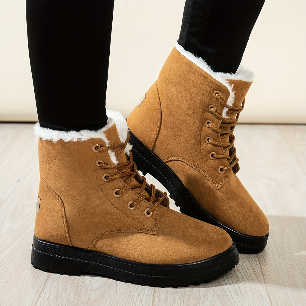 Doralina | Dames Enkellaarzen – Korte Pluche Gevoerde Veterschoenen, Effen & Casual