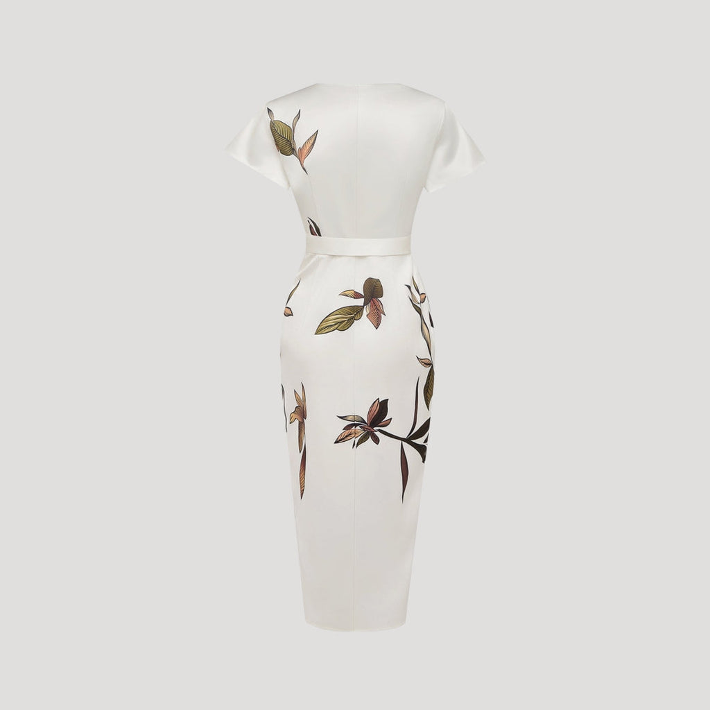 Aralyn | Bloemen dames wikkel midi jurk – Zomerse zwierige jurk met korte mouwen en tailleband