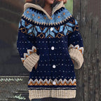 Feline | Warme Gebreide Damesjas met Patroon – Grofgebreide Winterjas