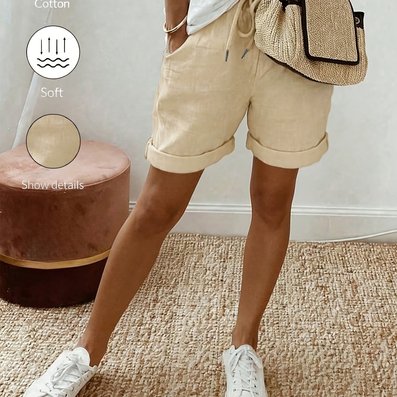 Orielle | Casual damesbroekje in linnenlook – Broekje met hoge taille en ruches