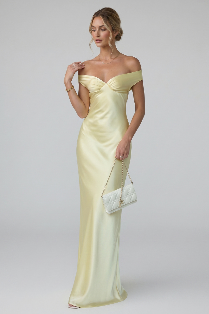 Pira | Elegante off-shoulder maxi-jurk voor dames – vloerlange formele avondjurk