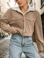 Hilde | Dames Corduroy Jas met Fleece Kraag & Korte Pasvorm