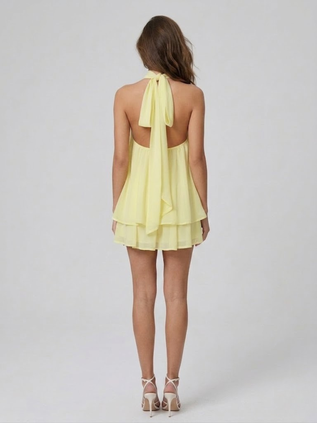 Monroe | Dames Rugloze Mini-jurk met Ruches – Elegante Halterjurk met Vloeiende Pasvorm