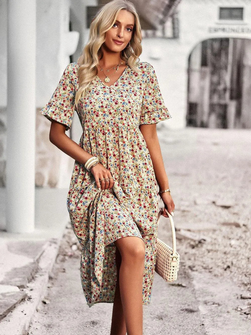 Orlina | Korte mouwen, luchtige lichte casual strand- en vakantiejurk
