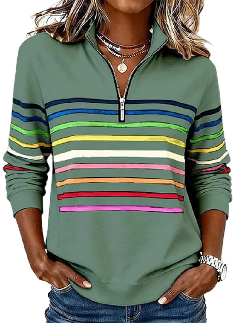 Liorienne | Dames-sweatshirt met V-hals – relaxte pasvorm, ritssluiting aan de voorkant