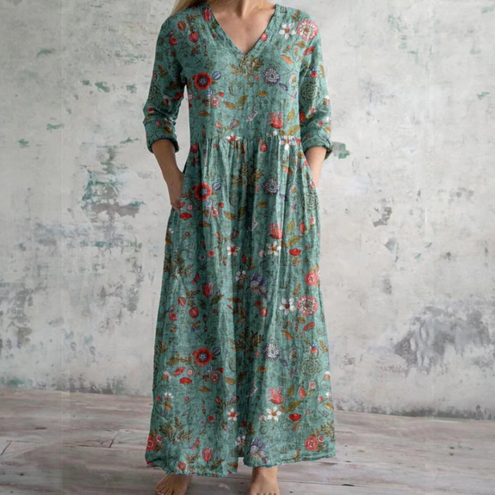 Hartley | Dames Elegante Bloemenjurk – Casual Midi Jurk met Lange Mouwen