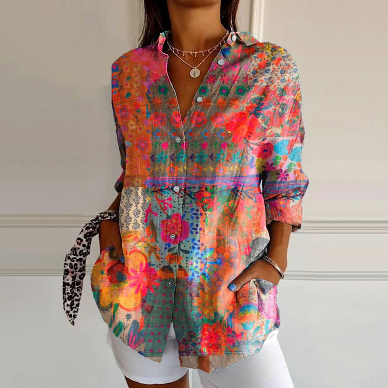 Corielle | Dames Bloemenprint Blouse – Lange Mouwen Overhemd met Knoopsluiting