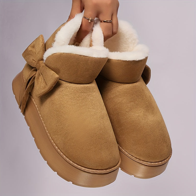 Cresselle | Dames Pluche Gevoerde Laarzen – Comfortabele Instappers met Zachte Zool en Strikdetail