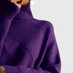 Calyssia | Damestrui met dikke breistruk en col – Patchwork met ruitmotief