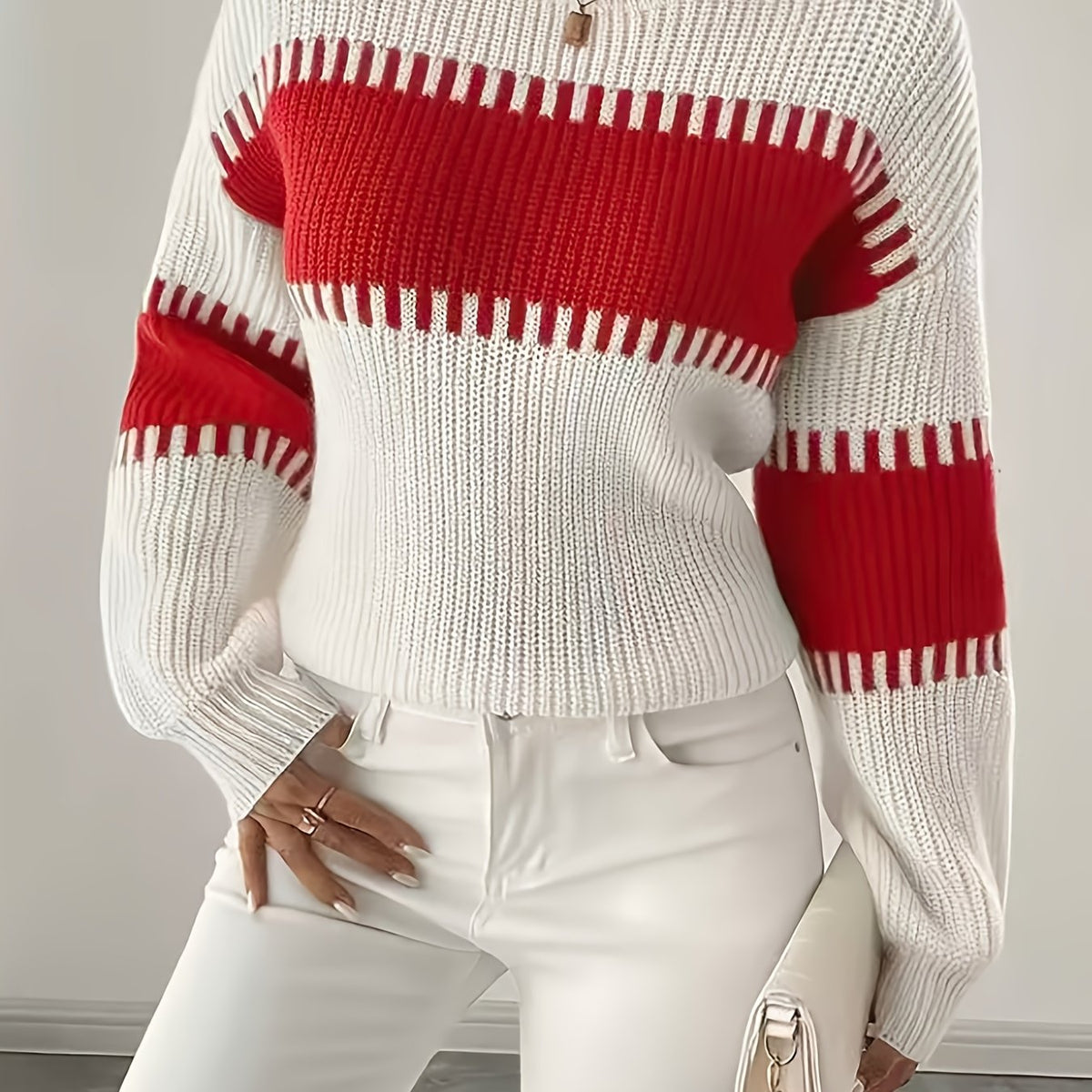 Amelisse | Dames gestreepte off-shouldertrui – Lange mouwen