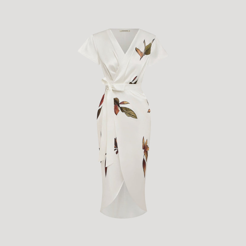 Aralyn | Bloemen dames wikkel midi jurk – Zomerse zwierige jurk met korte mouwen en tailleband